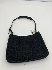 Coach Gray Wool Tweed Felt Black Leather Shoulder Bag Small - Picture 1 of 5