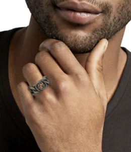 AUTHENTIC GUCCI MEN GG INTERLOCKING CHAIN RING 925 STERLING SILVER SZ-14/US-6.75 - Picture 1 of 8