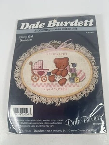 Vintage Dale Burdett Baby Girl Sampler Cross Stitch Kit Country Bear  w/Frame - Picture 1 of 7