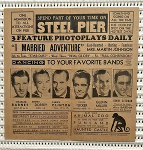 1940er Vintage Steel Pier New Jersey Werbung Flyer Big Bands, Andrews Sisters - Bild 1 von 2