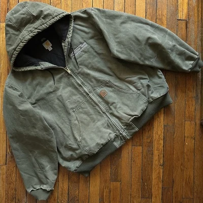 Vtg Y2K Carhartt J130 ARG Duck Canvas Hooded Chore Jacket Lined Men 3XL Green - Image 1 of 4