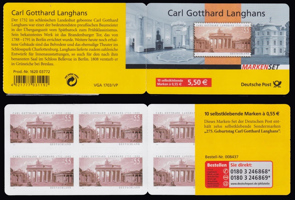 Federal Republic MH 70 Carl Gotthard Langhans, Stamped - Image 1 of 1