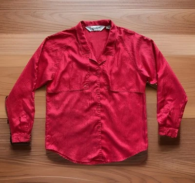 Blusa Camisa Texturizada De Colección Diane Von Furstenberg Roja Satinada Con Botones Talla 8 Foto 1 de 4