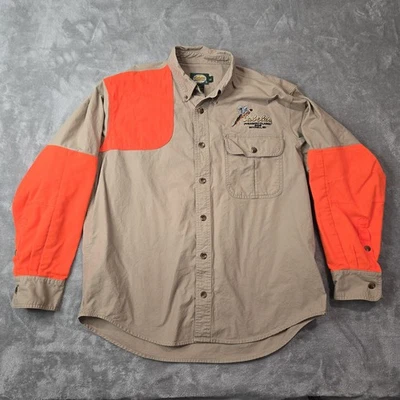 Camisa masculina Cabelas L bege laranja tiro caça faisão clássico Mitchell, SD - Imagem 1 de 4