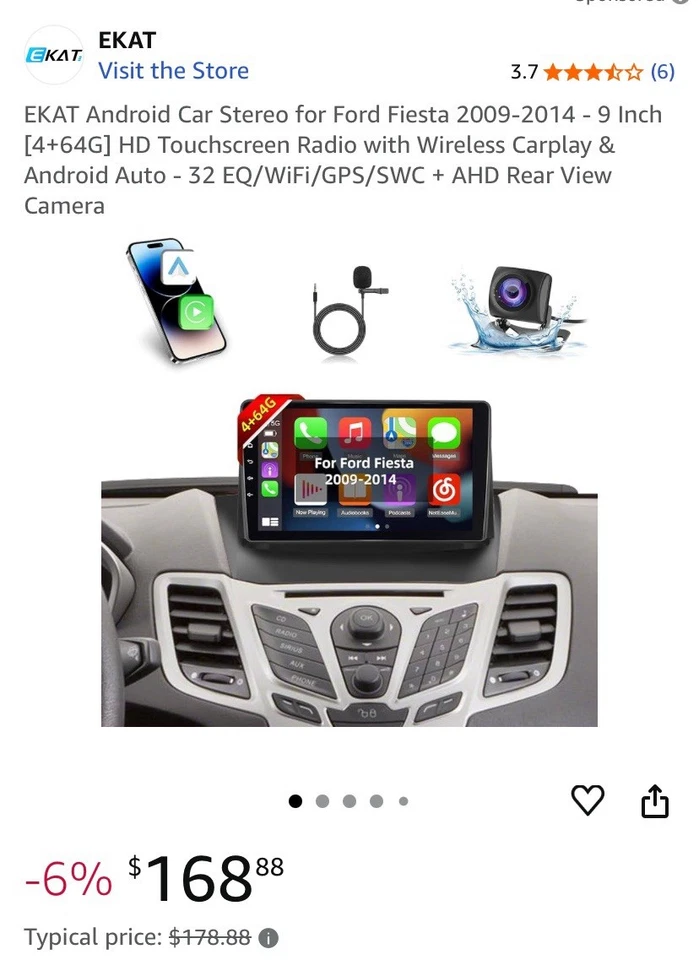 EKAT Android estéreo de coche para Ford Fiesta 2009-2014 - pantalla táctil HD de 9 pulgadas Foto 1 de 1