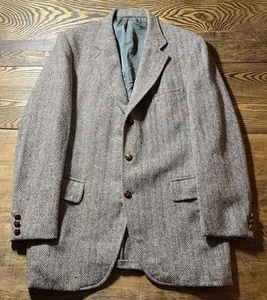 HARRIS TWEED Wool Herringbone Tweed Sport Coat Blazer 44 Reg Roots 3 Button - Picture 1 of 15