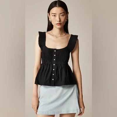 J. Crew Women's Black Pintuck Peplum Top, Size Medium - Image 1 of 4