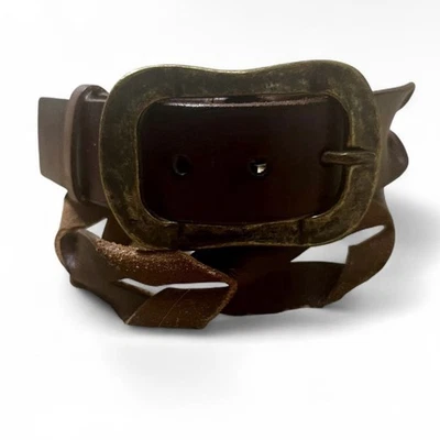 Пряжка совершенно плетеный наизнанку витой кожаный ремень латунь выветренный размер M 34" - Изображение 1 из 4