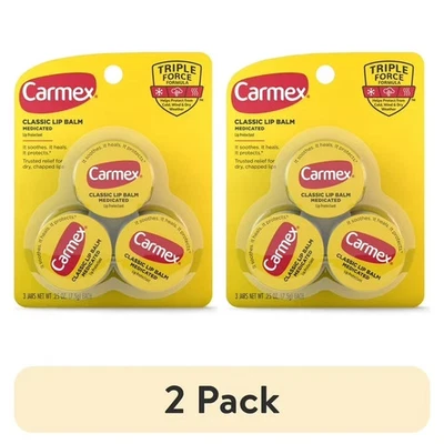 (Paquete de 2) Tarro de bálsamo labial medicado clásico Carmex 3 unidades cada uno - humedad de larga duración Foto 1 de 3