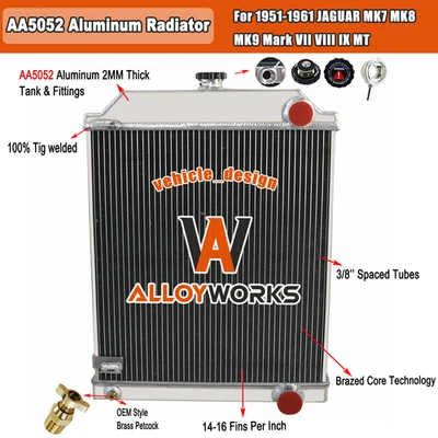Aluminum 4Rows Radiator For 1951-1961 JAGUAR MK7 MK8 MK9 Mark VII VIII IX MT Foto 1 de 4