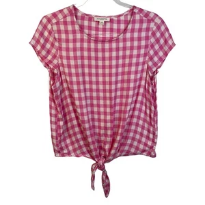 Beach Lunch Lounge Blouse Women's Small Pink Gingham Tie Front Cottage Preppy - Picture 1 of 8