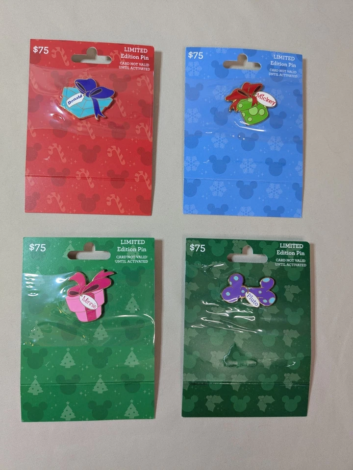 Lote de 4 prendedores de tarjetas de regalo de Navidad navideñas WDW Disney MICKEY MINNIE DONALD PLUTO Foto 1 de 4