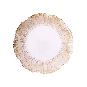 Clear Gold 6 Round 12" Plastic Charger Plates Reef Rim Design Party Decorations - Picture 1 of 9