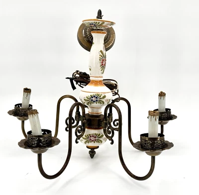 ✨ Vintage Italian Capodimonte-Style Chandelier | Hand-Painted Porcelain & Brass - Image 1 of 4