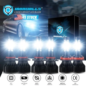 9005 9006 H11 4-side LED Headlight Kit High Low Beam Bulb Fog Light Super Bright - Picture 1 of 18