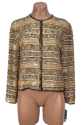 Vintage Nina Piccalino Sequin Beaded Rose Gold Ivory Bride Wedding Jacekt Bolero - Image 1 of 4