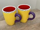 DANSK Latin Spice Yellow Coffee Mugs Set Of 2 Red Interior Purple Handle Cups