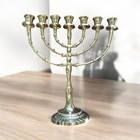 Brass Menorah 7 Israel copper Antique XL 12" vintage Candle Holder Judaica