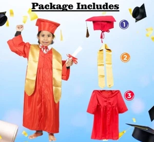 New Convocation / Graduation/ Degree Red Gown with Degree Cap & Golden Sashe - Picture 1 of 8