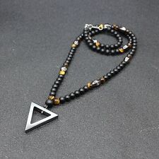 Tiger Stone Bead Męski naszyjnik Czarny Hematite Triangle Wisiorki Moda Biżuteria