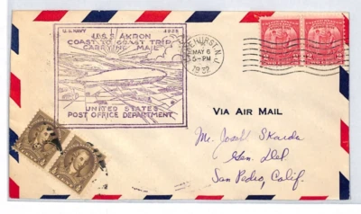 USA AIRSHIP USS AKRON Air Mail Cover 1932 Coast to Coast Flight Lakehurst LZ318 - Image 1 of 4