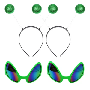 Antena de diadema alienígena verde Cheerin con gafas | Disfraz alienígena marciano Acc. - Imagen 1 de 5