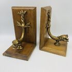 Vtg Ethan Allen Dolphin Bookends Wood Brass Sea Serpent Fish Italy