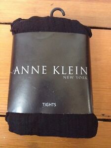 Anne Klein Nylon Lycra Blend Geometric Textured Black Tights USA Made Tall