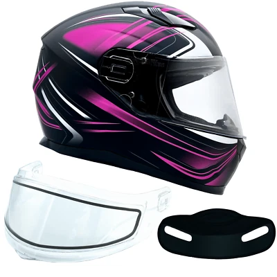 Casco de nieve rosa para adultos cara completa lente doble protector antiniebla visera solar retráctil Foto 1 de 4