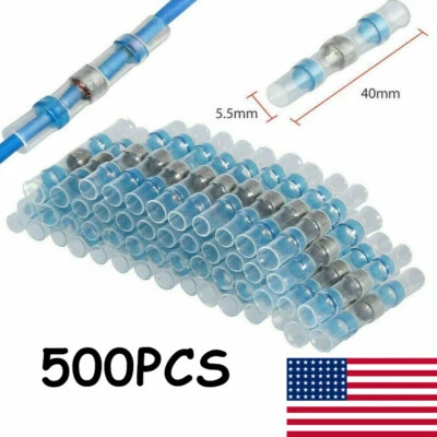 500/100X Solder Seal Sleeve Wire Connectors Heat Shrink Butt Terminal Waterproof - Image 1 of 4