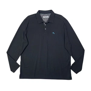 Tommy Bahama Polo Shirt Mens Extra Large Black Islandzone Emfielder Long Sleeve - Picture 1 of 9