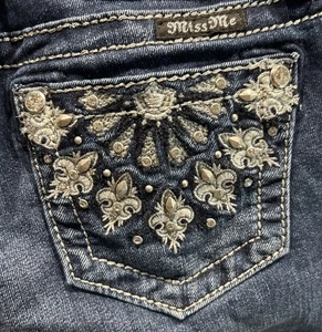 Girls MISS ME JK5572S Dark Denim Skinny Jeans Size 12 Bling Pockets *B5 - Picture 1 of 5