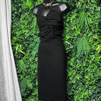 Vestido Club Monaco Talla 2 Negro Sin Tirantes Detalle de Lazo Midi Cóctel 3389 Foto 1 de 4