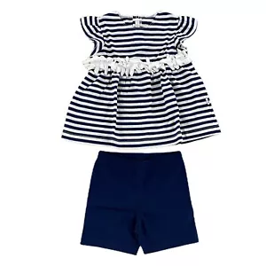 A65 Completa Niña NIÑA IL GUFO Algodón Camiseta/Pantalones Cortos Azul/Blanco Niños - Imagen 1 de 4