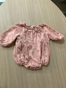 Vignette Pink Dandelion Print Bodysuit 6-12 Months Long Sleeve Cotton Snaps - Picture 1 of 3