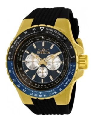 Invicta Aviator 50mm Gold-tone Stainless Steel Case with Black Silicone Band... - Image 1 of 4
