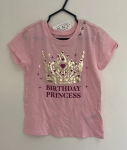 TCP Girls Glitter Hearts Gold Crown Birthday Princess Short Sleeve Shirt Pink XS - Picture 1 of 3