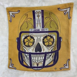 LSU Sugar Skull Football Helmet  Pillow Cover 17" x 17" Purple Gold Los Muertos - Picture 1 of 8