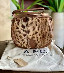 A.P.C. Messenger Shoulder Bag / Leopard Print Rabbit Fur / Brown Leather / APC - Picture 1 of 12