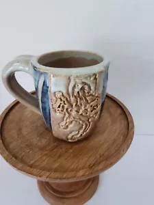 Handwerkliche handglasierte Keramik Kaffee/Tee Becher-blau/hellbraun - Bild 1 von 6