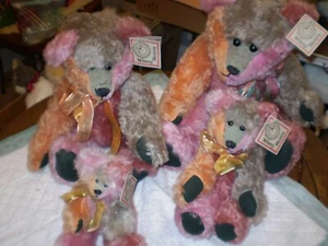 Sally Winey Mohair fully jointed Rainbow Winey Bears SET of 4 with signature - Picture 1 of 9