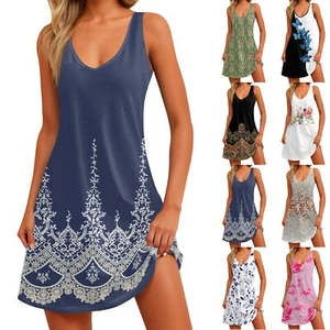 Women's Casual Sundress With Pockets Summer Boho Beach Dress Floral Blouses For - Picture 1 of 39