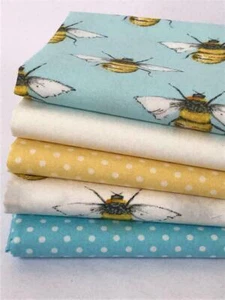 Rose & Hubble 100% Cotton Fabrics blue bee's - 5 Fat quarter Bundle AM18 - Picture 1 of 1