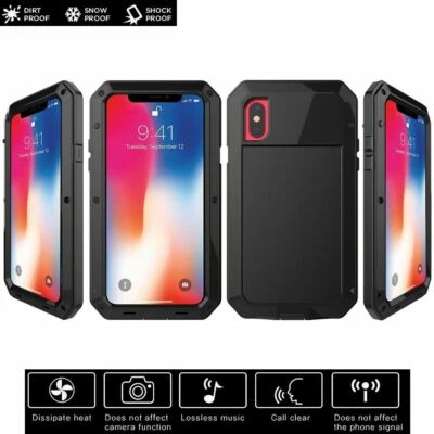 Funda protectora de metal a prueba de golpes de aluminio PESADA para iPhone XS XR 12 Pro Max 11 8 Plus Foto 1 de 4