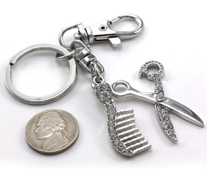 Hair Stylist Scissors Comb Brush Beauty Salon Car Keychain Key Ring Charm Gift - Picture 1 of 1