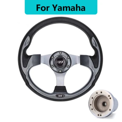 10L0L Carbon Fiber Golf Cart Steering Wheel & Chrome Adapter for Yamaha G2-G29 - Image 1 of 4