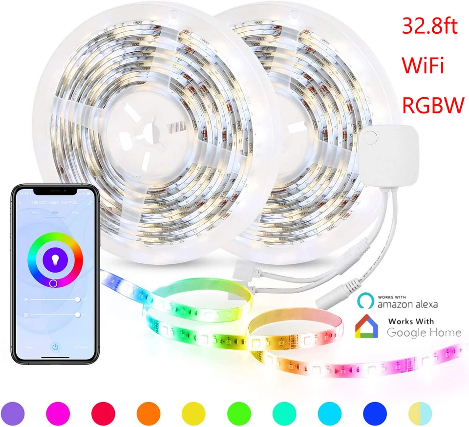 HBN 32.8ft Smart LED Strip Lights WiFi RGBW, Work W/ Alexa, Google Assistant - Image 1 of 4