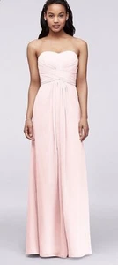 David’s Bridal Long Sweetheart Strapless Chiffon Dress In Petal (blush pink)  - Picture 1 of 17