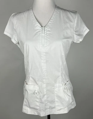 Blusa Médica KOI Elástica S/S 'Mackenzie' Algodón Elástico Cuello en V - S, Blanca Foto 1 de 4