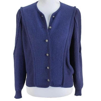 Geiger Wool Cardigan Sweater Womens Sz 40 Blue Button Front Long Sleeve Vintage - Image 1 of 4